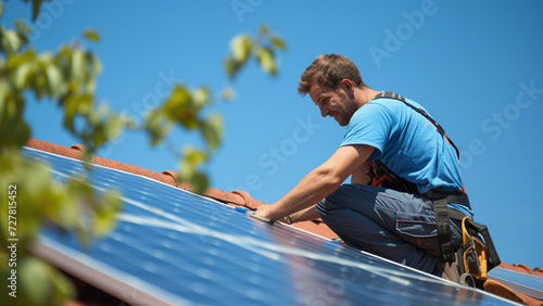 Eco-Friendly Installation: A Technician at Work on Solar Panels