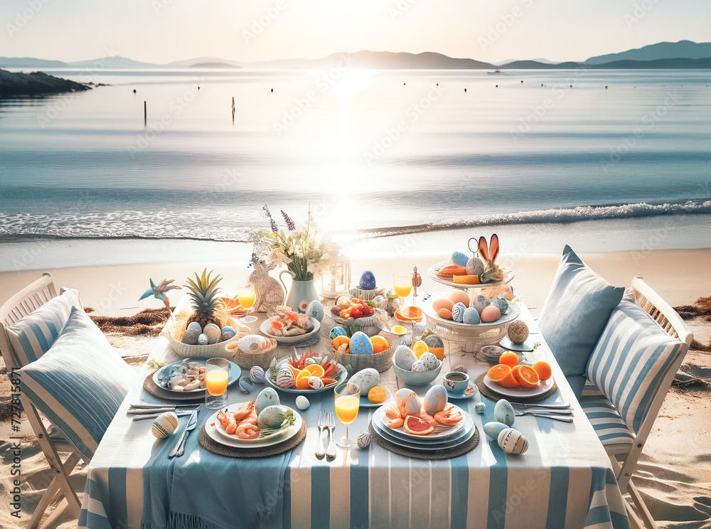 Fototapeta premium Intimate Details: A Close-Up of Seaside Easter Breakfast