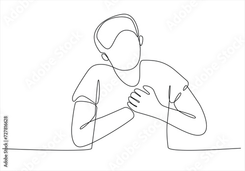 continuous line drawing of old man having heart attack isolated on white background vector illustration