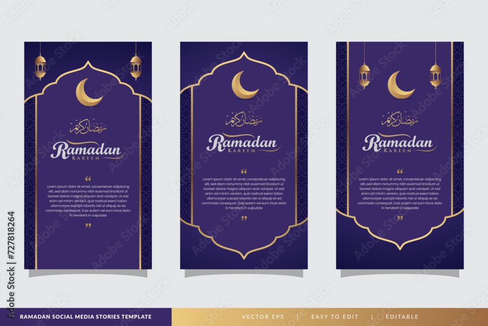 Set of social media stories ramadan template. portrait islamic background design.poster,flyer,banner,brochure - obrazy, fototapety, plakaty 