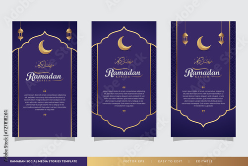Set of social media stories ramadan template. portrait islamic background design.poster,flyer,banner,brochure photo