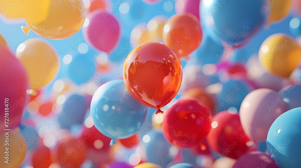 Vibrant and Colorful Balloons Gracefully Drifting and Dancing in the Clear Blue Sky Vibrant and Colorful Balloons Gracefully Drifting and Dancing in the Clear Blue Sky