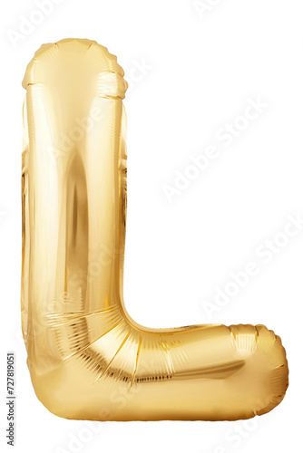 Rose gold letter L made of inflatable balloon isolated on white background
