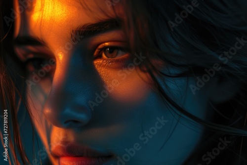 A close-up view of a woman's face and eyes. Can be used for beauty, skincare, or eye-related concepts