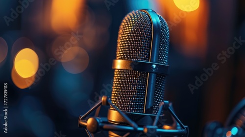 A detailed shot of a microphone with a blurred background. Suitable for various uses