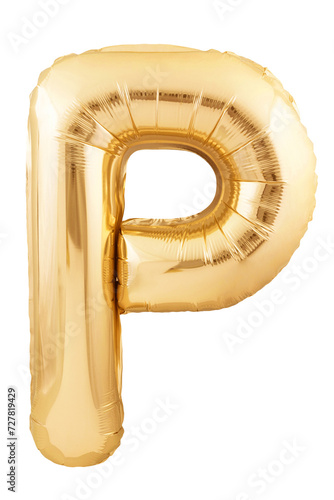 Rose gold letter P made of inflatable balloon isolated on white background