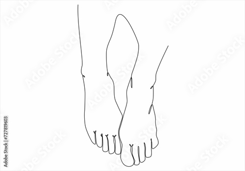 One continuous single line drawing flat feet doodle art, feet, illustration, girl.