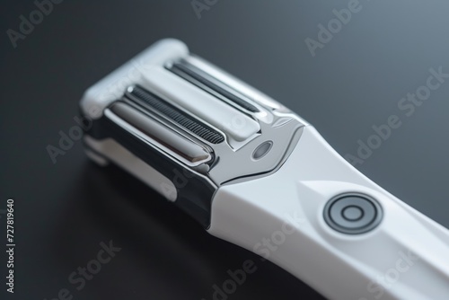 A close-up view of a razor sitting on a table. Suitable for personal hygiene or grooming themes
