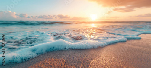 Tropical Beach Serenity with a Breathtaking Sunset and Sunrise Over the Sea, Featuring Waves, Sand, and Spectacular Sky