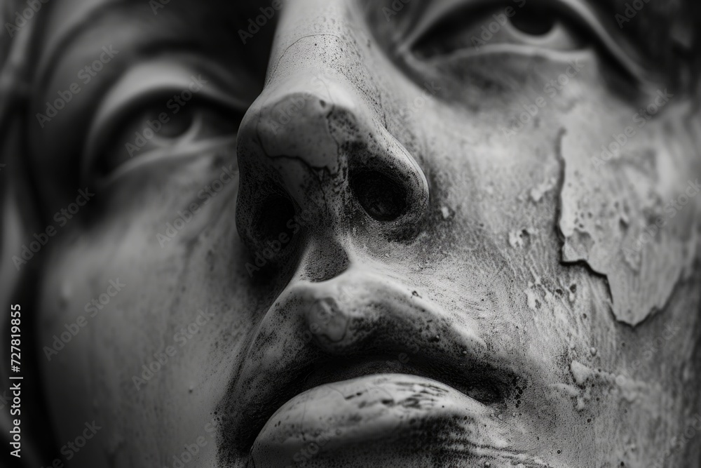 A detailed view of a statue depicting the face of a woman. This image can be used for various purposes A detailed view of a statue depicting the face of a woman. This image can be used for various purposes