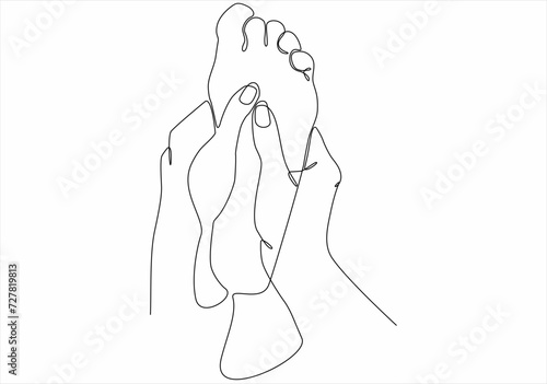 continuous line of hands massaging feet