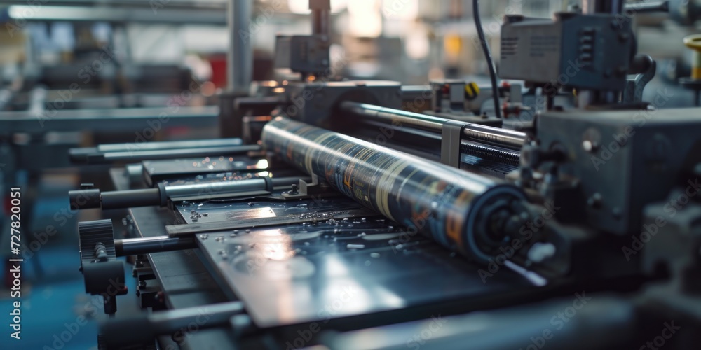 A detailed view of a machine with a roll of paper on it. Suitable for industrial and manufacturing concepts A detailed view of a machine with a roll of paper on it. Suitable for industrial and manufacturing concepts