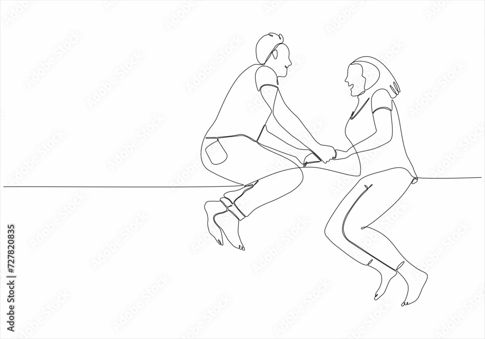 continuous line drawing portrait of happy family celebrating by jumping together vector illustration continuous line drawing portrait of happy family celebrating by jumping together vector illustration