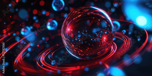 A red and blue sphere is depicted in the center, with blue and red circles surrounding it. This versatile image can be used in various contexts