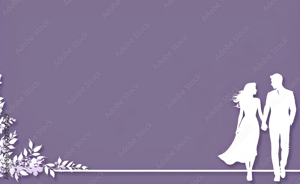 Couple white silhouette. soft purple background with copy space. Generative AI Couple white silhouette. soft purple background with copy space. Generative AI