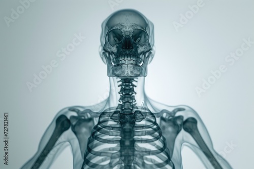 A skeleton is depicted with another skeleton in the background. This image can be used to represent concepts such as death  Halloween  anatomy  or spooky themes