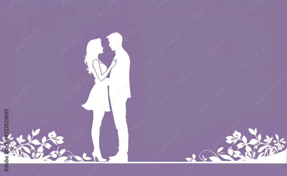 Couple white silhouette. soft purple background with copy space. Generative AI Couple white silhouette. soft purple background with copy space. Generative AI
