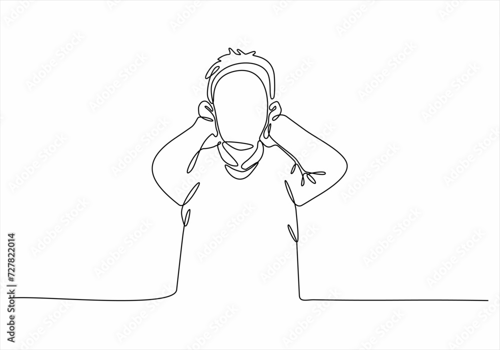 continuous line a child covers his ears with both hands continuous line a child covers his ears with both hands