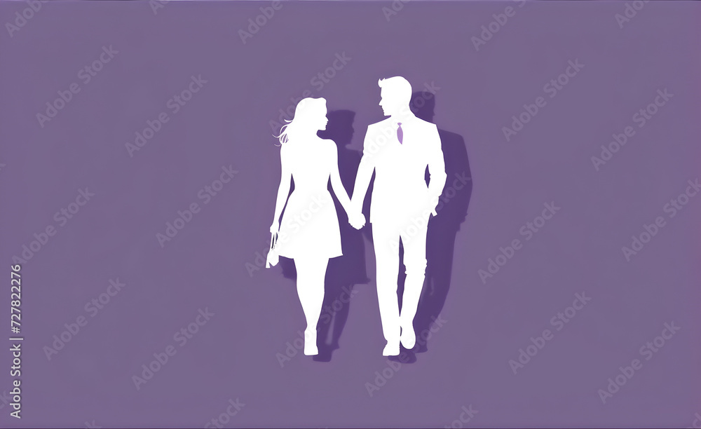 Couple white silhouette. soft purple background with copy space. Generative AI