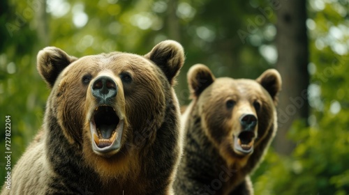 Two brown bears standing side by side. Suitable for nature and wildlife themes © Fotograf