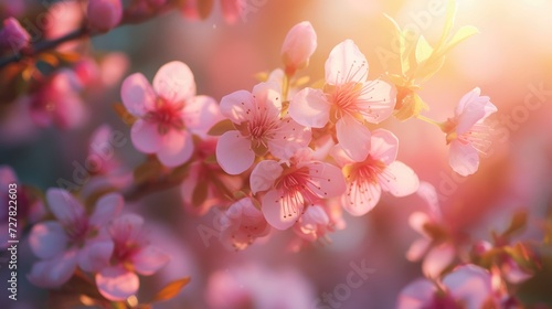 Close up of a bunch of flowers on a tree branch. Suitable for nature-themed designs and floral compositions