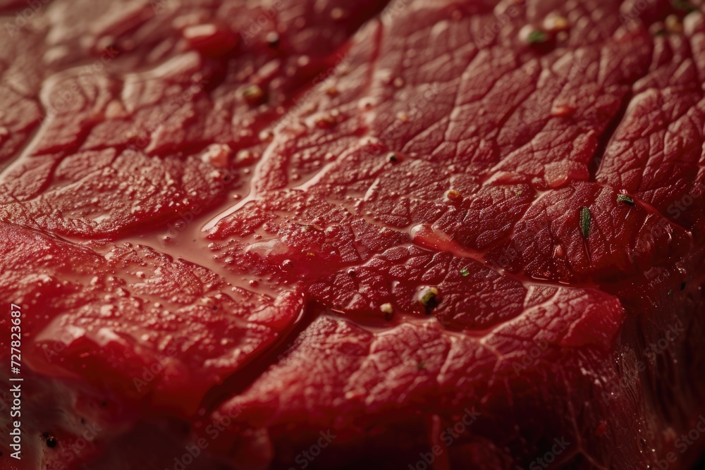 A close up view of a piece of meat on a cutting board. Perfect for showcasing the details and textures of meat. Can be used in culinary articles, cooking blogs, or butcher shop advertisements A close up view of a piece of meat on a cutting board. Perfect for showcasing the details and textures of meat. Can be used in culinary articles, cooking blogs, or butcher shop advertisements