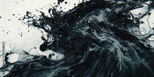 A detailed view of a black substance floating in water. This image can be used to depict pollution, environmental issues, or chemical reactions