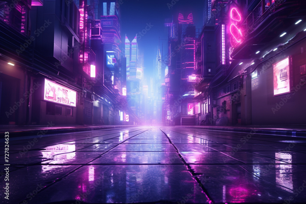 Cyberpunk City Street Purple Pink Background
