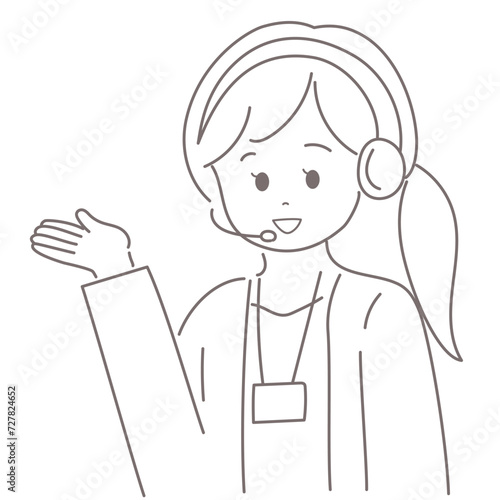 オペレーターの女性が手のひらを上に向けて案内をしているイラスト