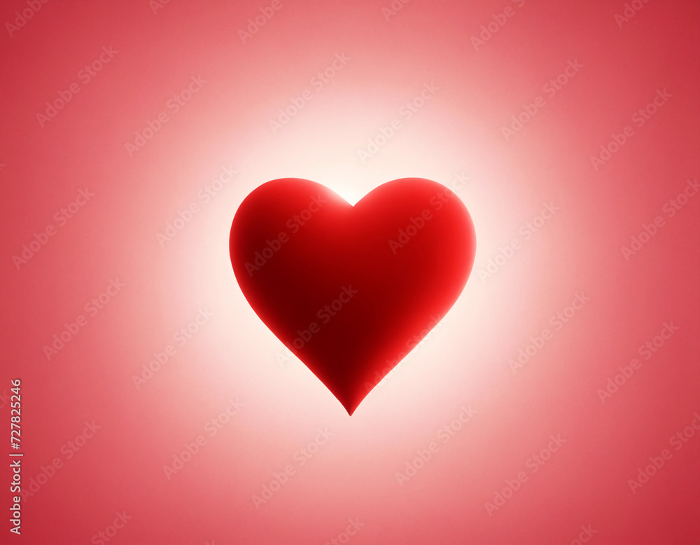 A red heart with a white halo on a pink background.