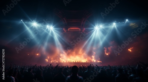 A dance floor. A concert venue with a fire on the stage. © Сергей Дудиков