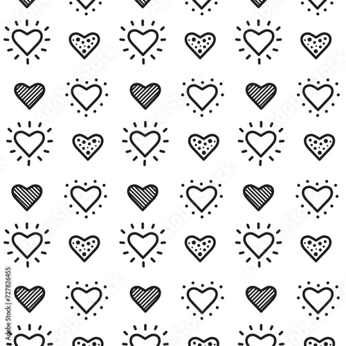 black and white hearts shaped love pattern background vector illustration
