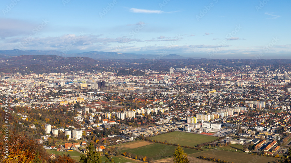 Fototapeta premium Panoramic city view of Graz in Austria