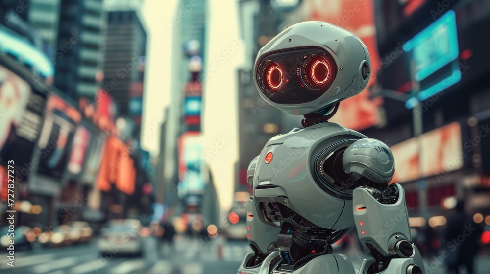 Cyborg robot on a city street Cyborg robot on a city street
