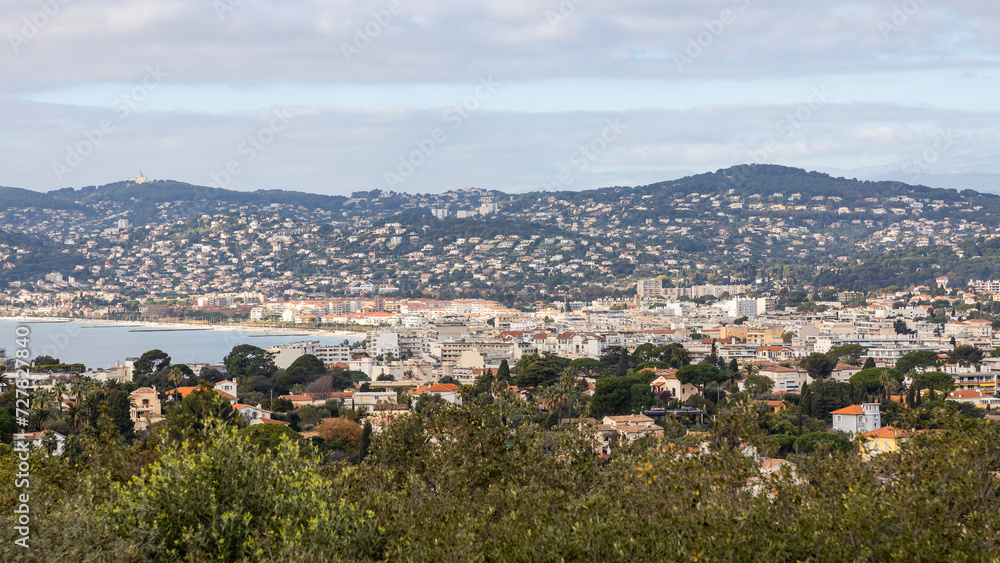 Panoramic view of Juan Les Pins, tourist destination at the French Riviera, France
