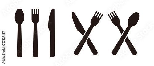 Fork, knife, spoon silhouette icon set