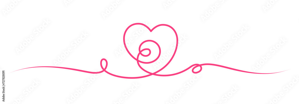 Valentine's Day border with drawn continuous line and heart shape. Love romantic decoration for Valentine's Day or Women's and Mother's Day - vector