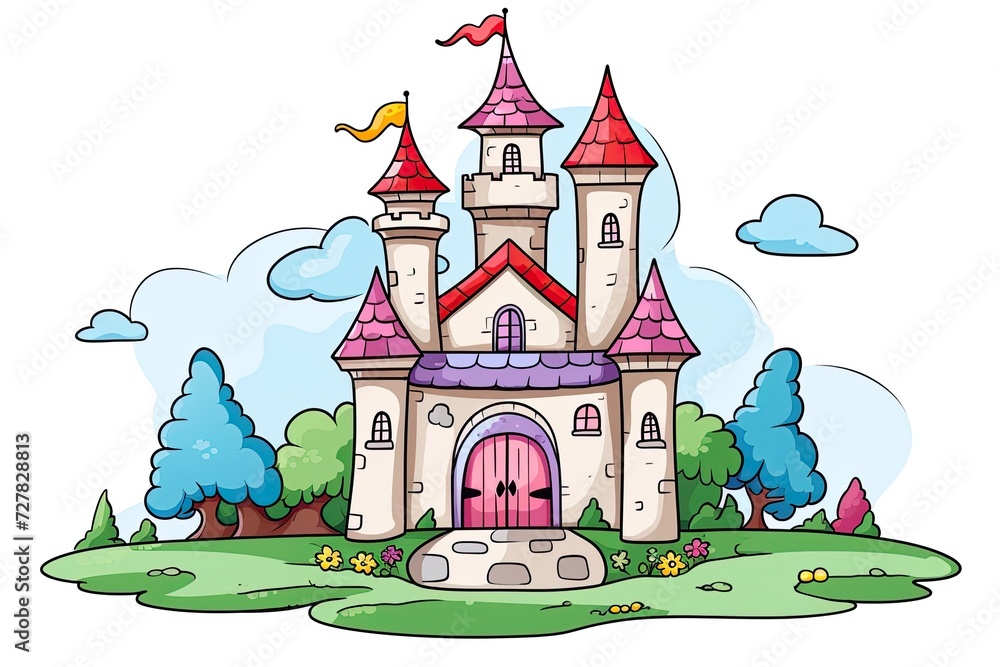 simple childlike drawing of magical castle
