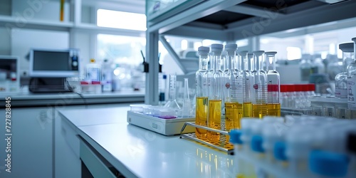 Modern laboratory with various scientific equipment. clear focus on research tools. close-up view of a professional lab. science and medicine themed photo. AI