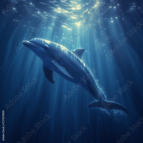 Photo of dolphins swimming underwater. Underwater photo of marine mammals.