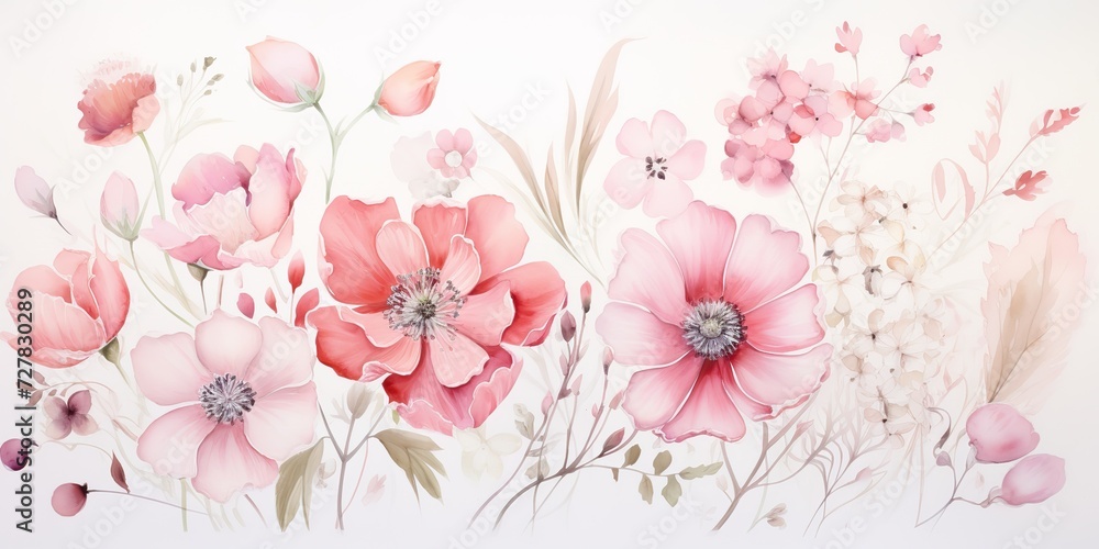 Vintage soft pastel color water color drawing painting flowers decorative botanical