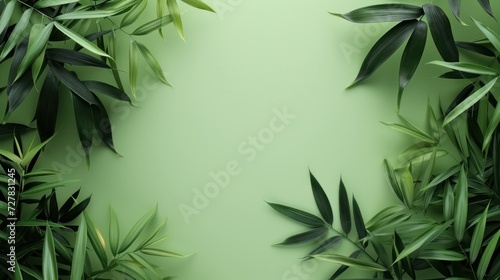 Natural green bamboo leaves frame isolated copy space background. AI generated image