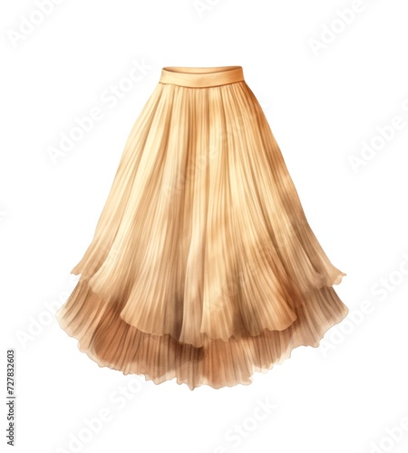 Beige women skirt isolated on white background in watercolor style.