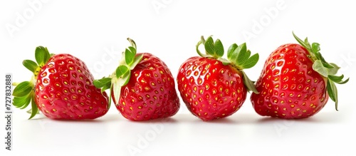 Delicious Ripe Strawberries on White Background - A Tantalizing Trio of Tasty, Isolated Red Berries on a Crisp White Background