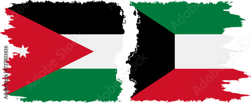 Kuwait and Jordan grunge flags connection vector