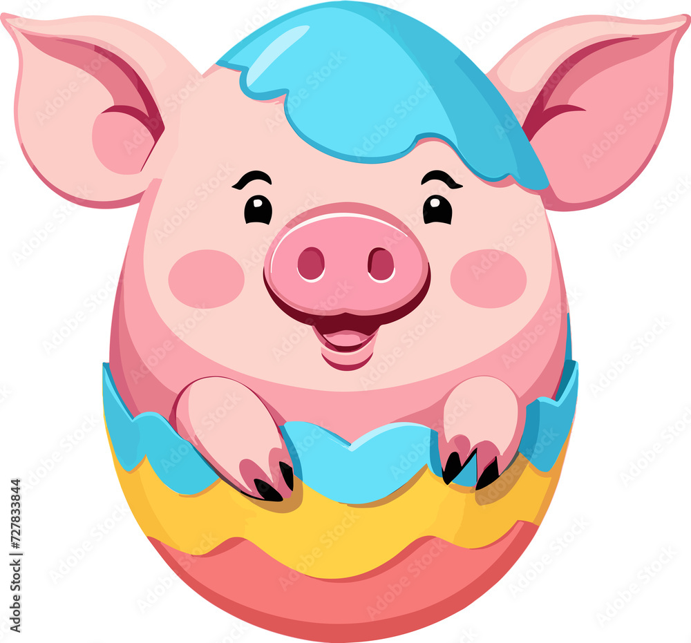 Fototapeta premium Cute pink pig egg cartoon isolated on transparent background svg, cute cartoon clipart for nursery, children's book, party, kid-friendly character, baby shower, birthday, whimsical style, colorful art