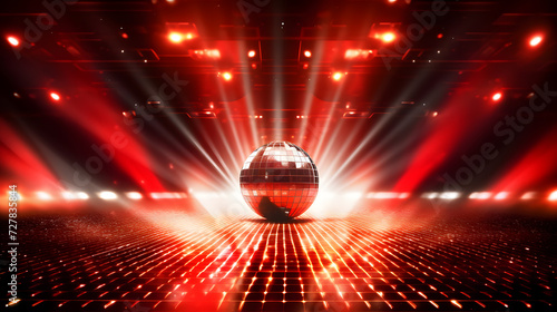 Music stage. Dance floor. Disco ball show performance begin with lighting and amplifier isolated on white background. Generative AI.