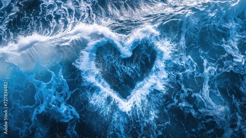 beautiful blue heart made of water and sea foam, in the style of love and romance, romantic emotion, poster photo