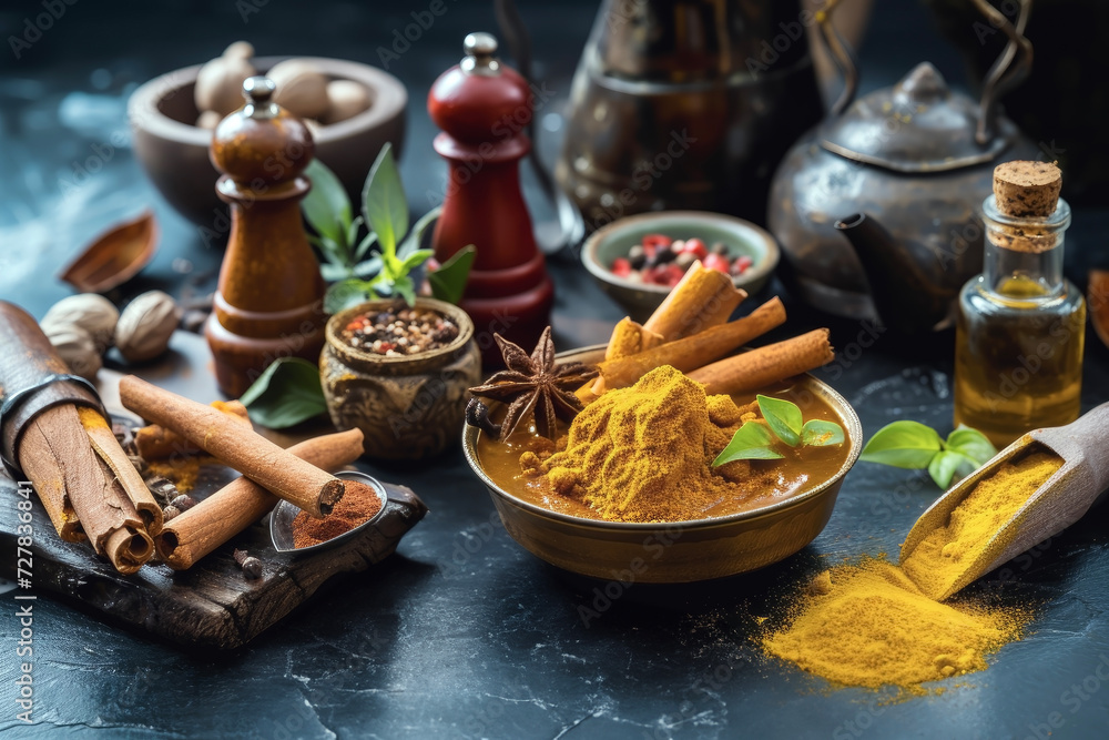 Capturing the Enchanting Magic of Spices Blending in Fragrant Seasoning, Stimulating Appetite.