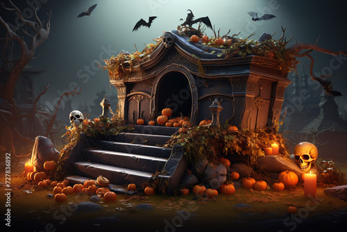 Three Dimensional Cemetery Coffin Halloween 3d Element © Robin
